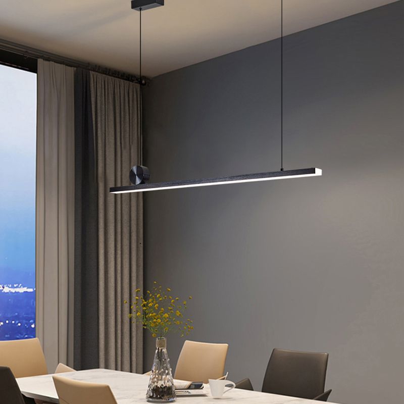 1-Light Linear Island Lighting Fixtures Black Modern Style Aluminum Hanging Lamps