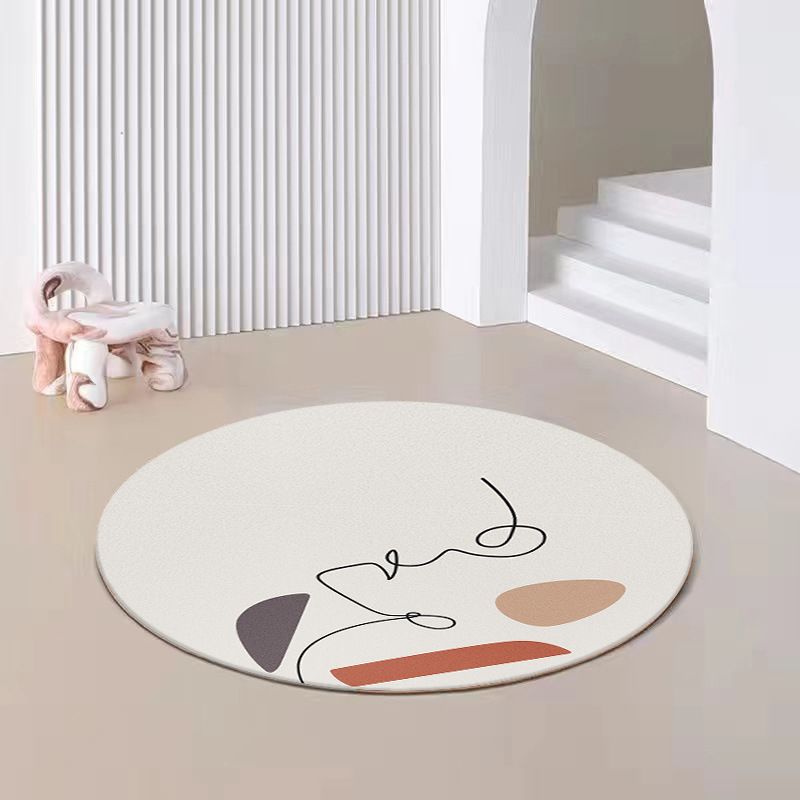 Round Carpet Simple Contrast Panel Area Rug Polyester Stain Resistant Indoor Carpet for Home Decor