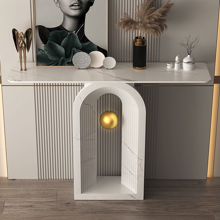 Contemporary White Console Table Rectangle Console Sofa Table for Hall