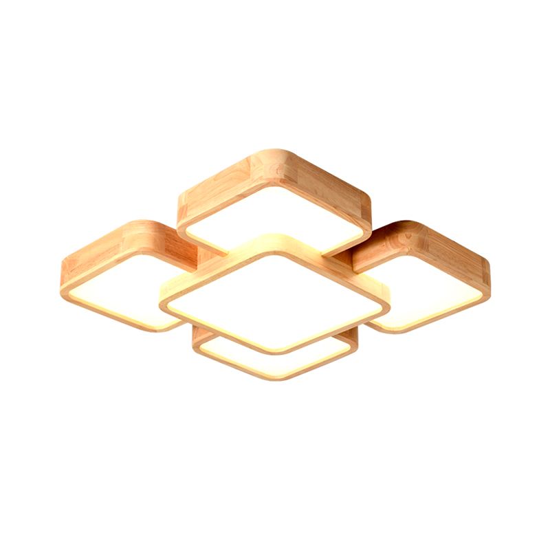 Splicing Square Bedroom Flush Light Wood Nordic Style LED Flush Ceiling Light Fixture