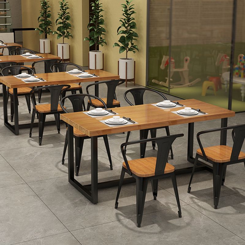 Trestle Base Dining Table Industrial Solid Wood Fixed Kitchen Desk