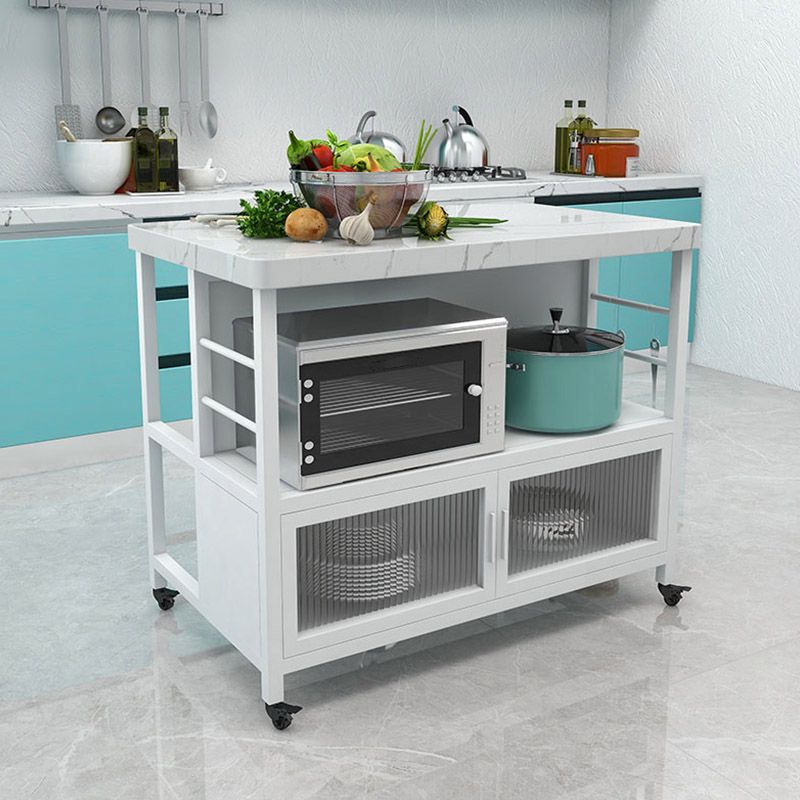 Dining Room Modern Prep Table Rectangular Kitchen Trolley with Storage Cabinet