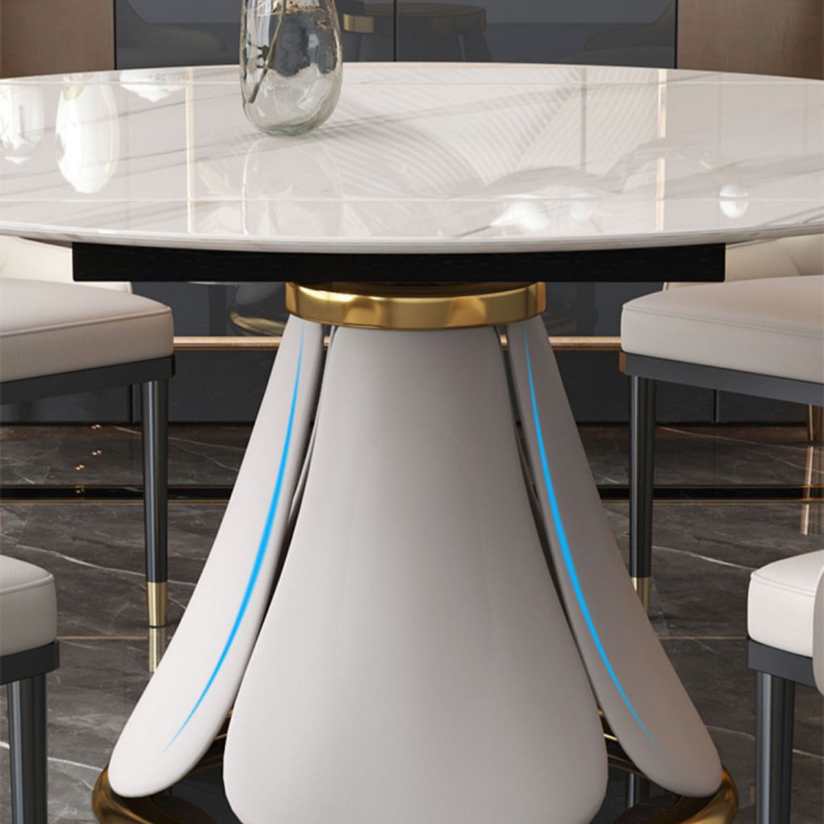 Glam Leather Dinette Set 1/2/5/7 Pieces Scalable Dining Table Set with Sintered Stone Top