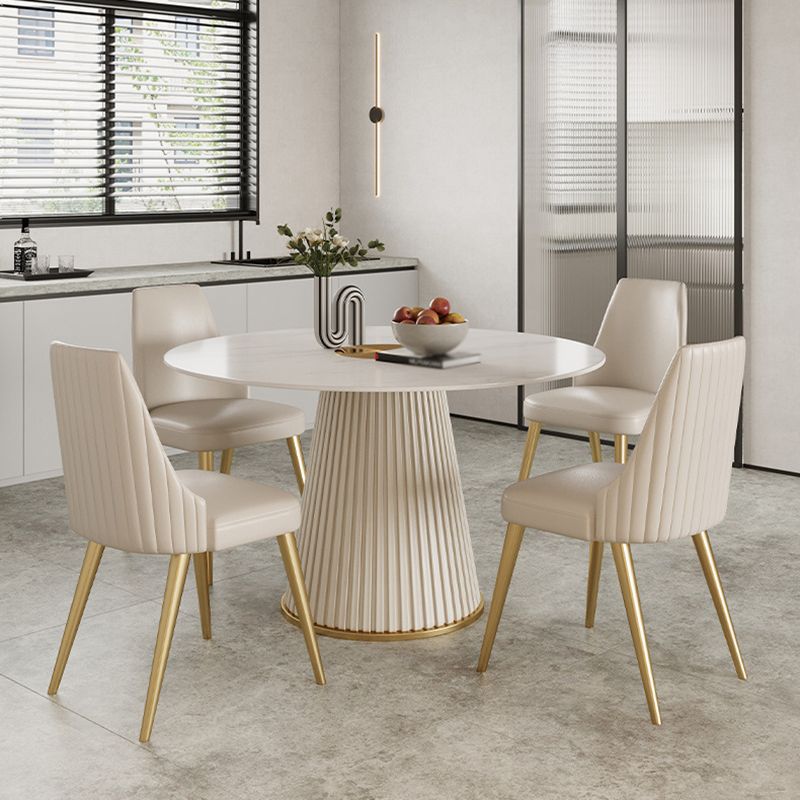 Mesa de comedor de piedra redonda moderna Mesa de comedor blanca con base de pedestal