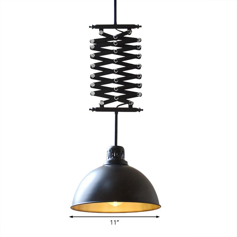 Extendable Dome Metallic Ceiling Light Industrial Style 1 Bulb Balcony Pendant Lighting in Black/White