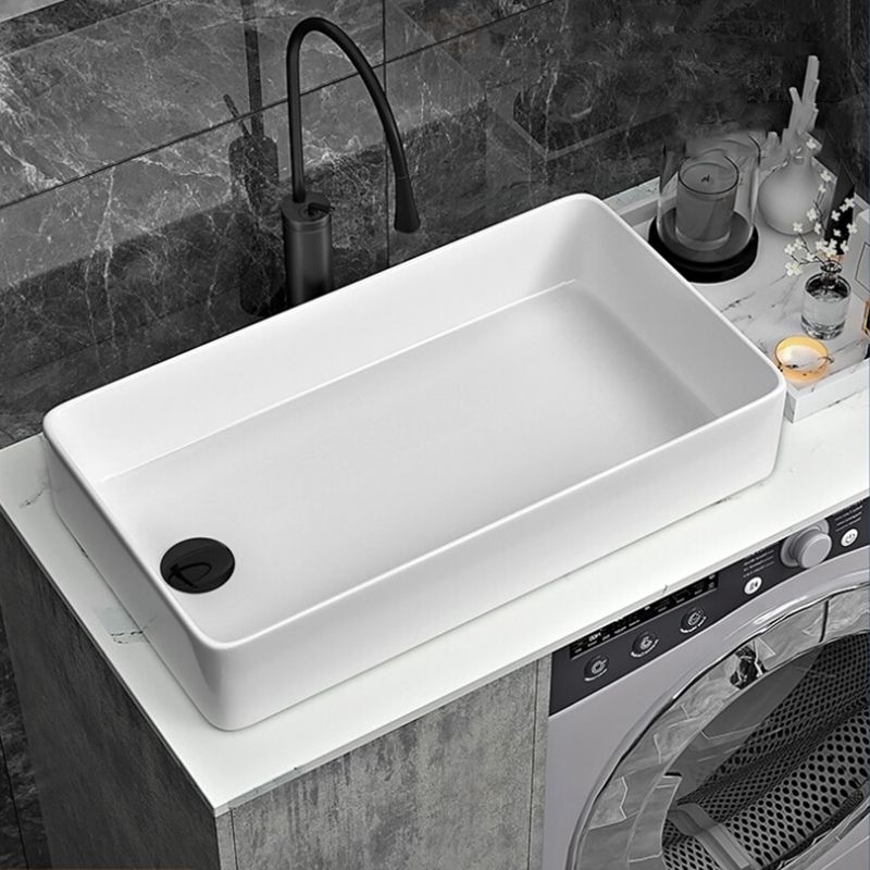 Contemporary Bathroom Sink Porcelain Rectangular Vessel with Pop-Up Drain