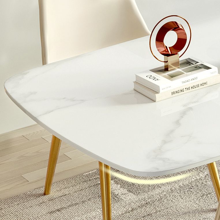 Metal Traditional Luxury Rectangular Dining Table Sintered Stone Table with Pedestal Base