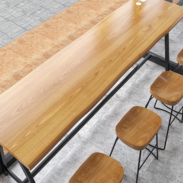 Light Brown Modern Style Bar Table in Solid Wood and Iron Cafe Bar Table, Only Table