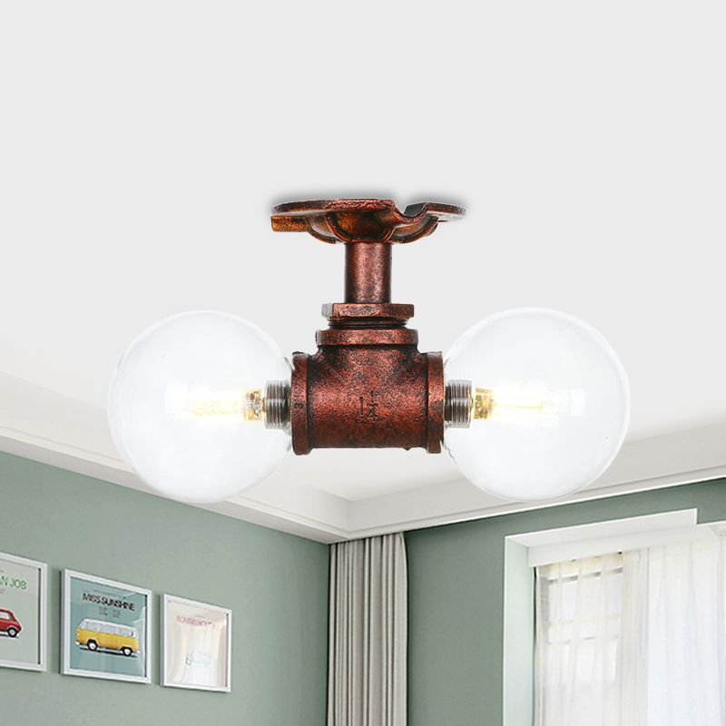 Boule d'éclairage semi-montée en cuivre et verre transparent, 2 lumières, lampe LED antique encastrée