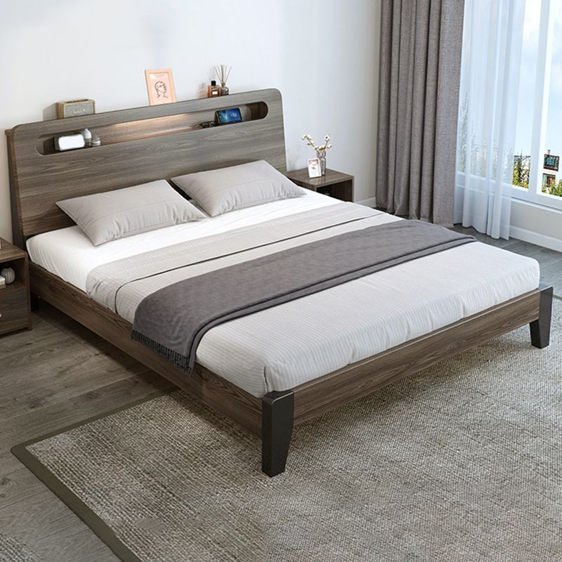 Wood Standard Bed in Gray Panel Bed with Rectangular Headboard