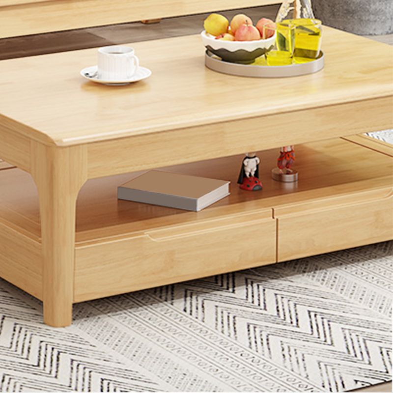 Rectangular 4 Legs Base Solid Wood Table Nordic Style Coffee Table with Storage Rack