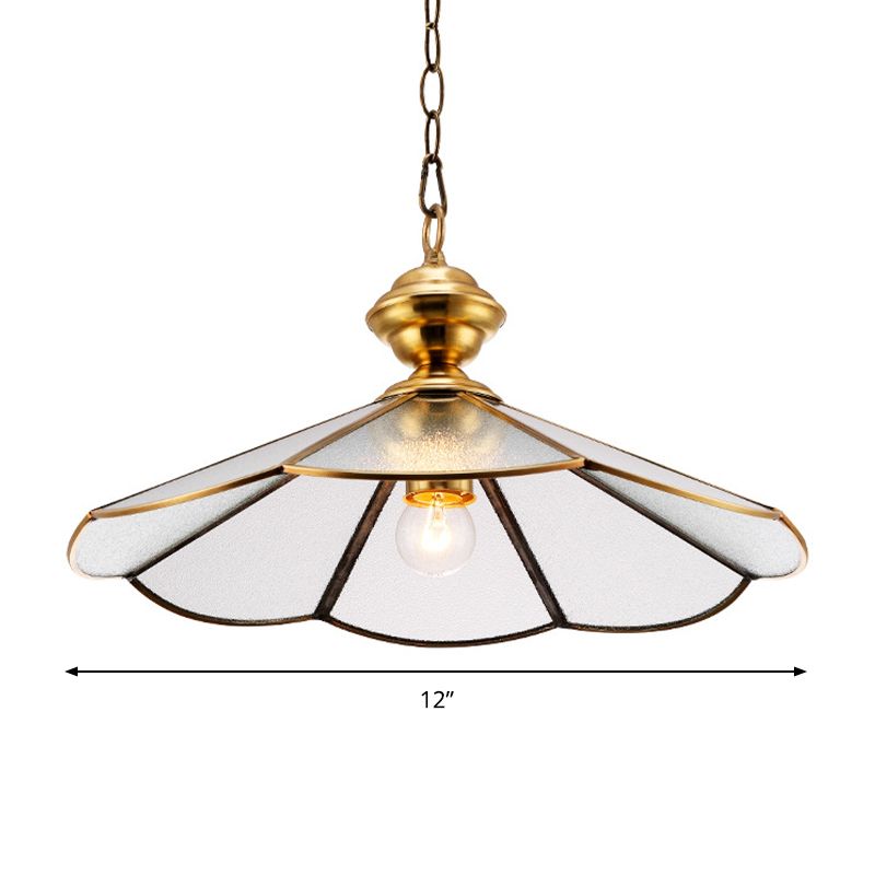Gold Flared Suspension Lighting Traditional Frosted Glass 1 Head Dining Room Hanging Pendant Lamp