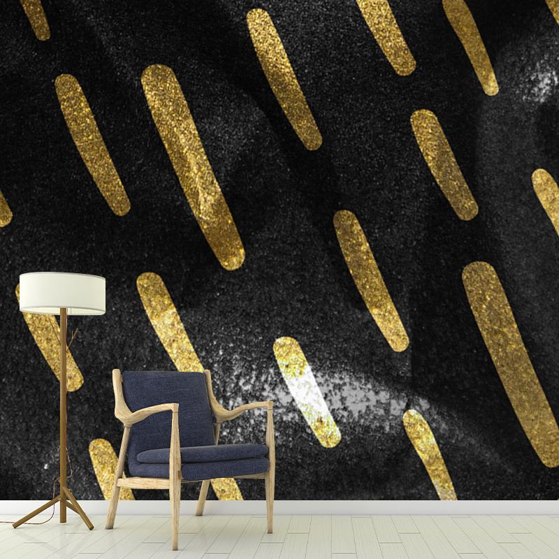 Full-Size Stripes Wall Mural Modern Trendy Foil Wall Art in Dark Color for Living Room