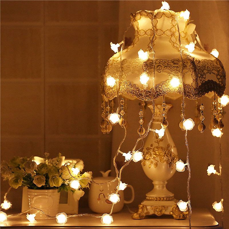 Rose Shaped LED Fairy Light Modern Style Clear Battery Powered String Lighting for Bedroom