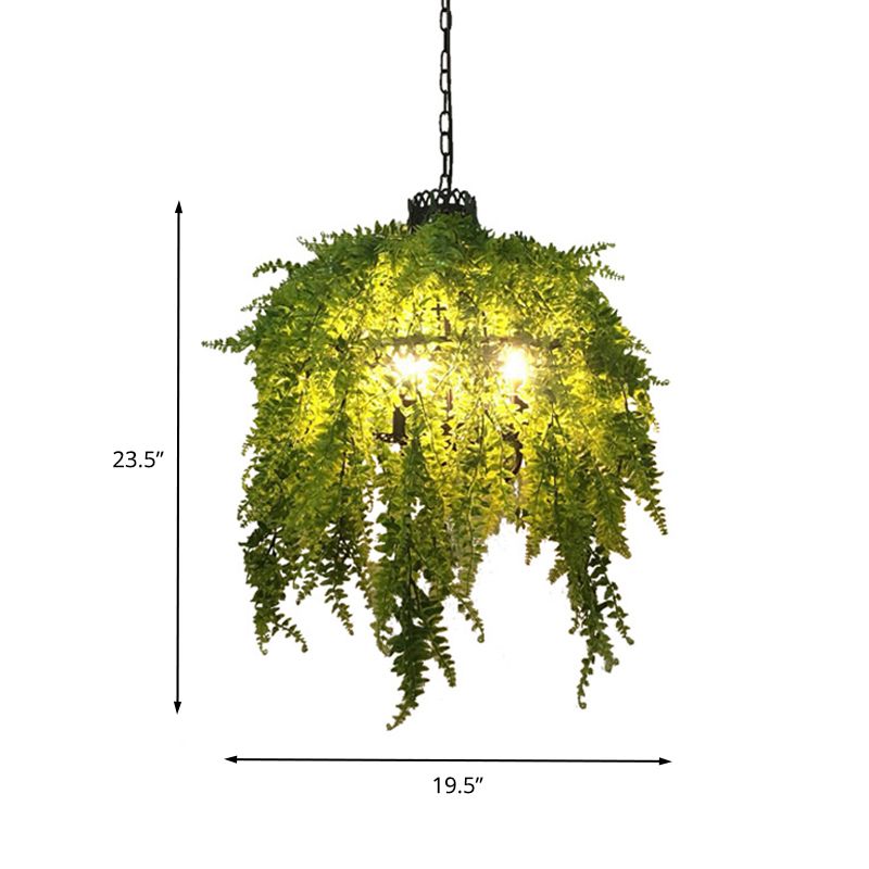 Green 3 Heads Chandelier Lamp Antique Metal Plant LED Down Lighting Pendant for Restaurant