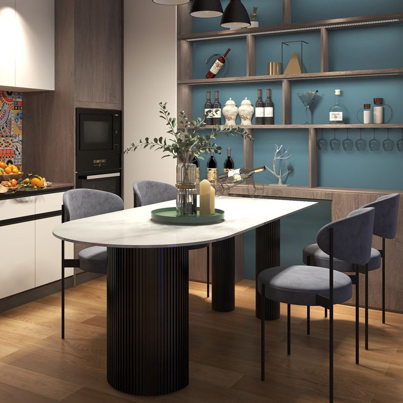 Modern Style Sintered Stone Dinner Room Kitchen Table White Table with Wooden Base