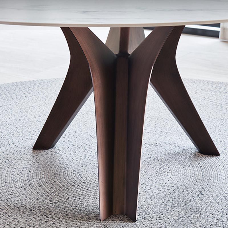 Round Sintered Stone Dining Table Modern Gray Black Turntable Furniture with Pedestal Base