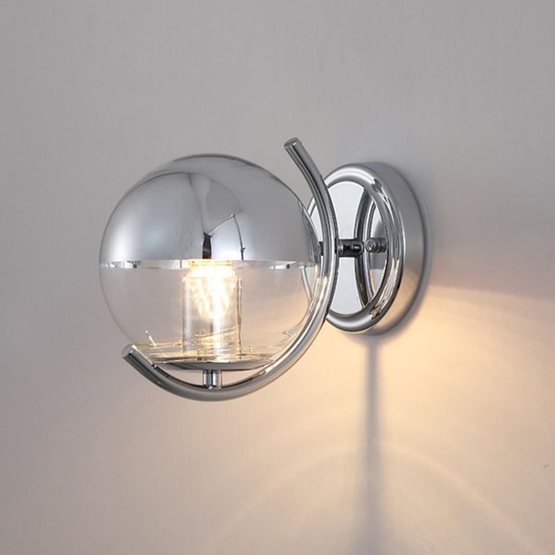 Modern Wall Mounted Light 1 Light Metal Flush Mount Wall Sconce in Silver Finish