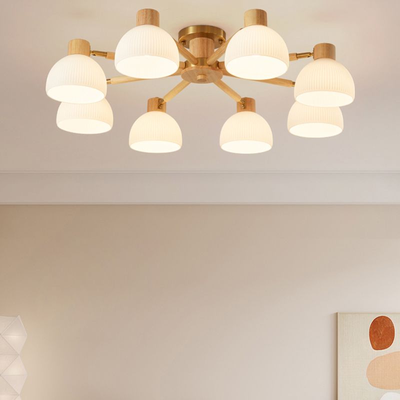 Geometric Shape Wood Flush Light Modern Style Multi Lights Flush Mount Fixture in Brown