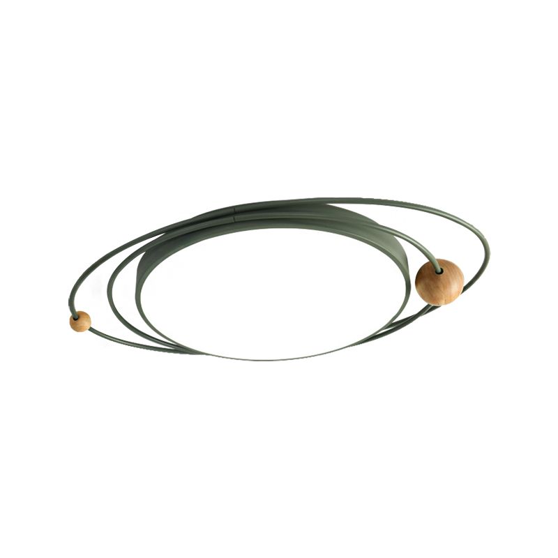 Drum Flush Lamp with Orbit Design Nordic Style Metal Led Indoor Flush Ceiling Light in Green/Grey/White, 21"/26"/31" W