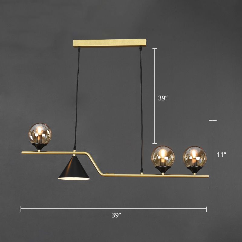 Cone and Ball Hanging Island Light Minimalist Metal Dining Room Pendant Lamp in Gold