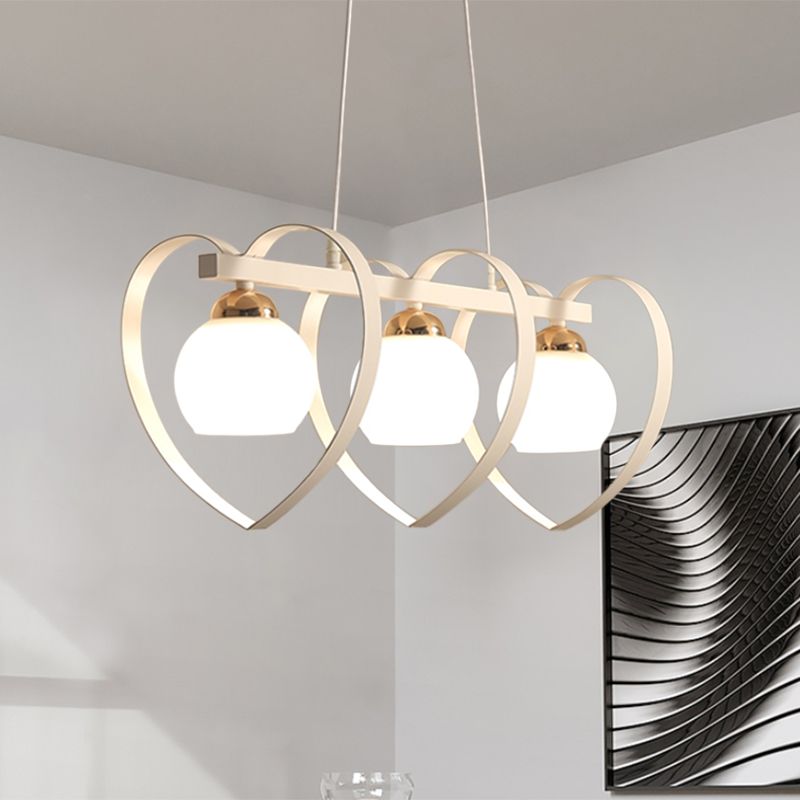 Opal Glass Global Island Lighting Contemporary 3/4 Luci bianca/Nera Lampada a soffitto appesa con telaio cardiaco amorevole