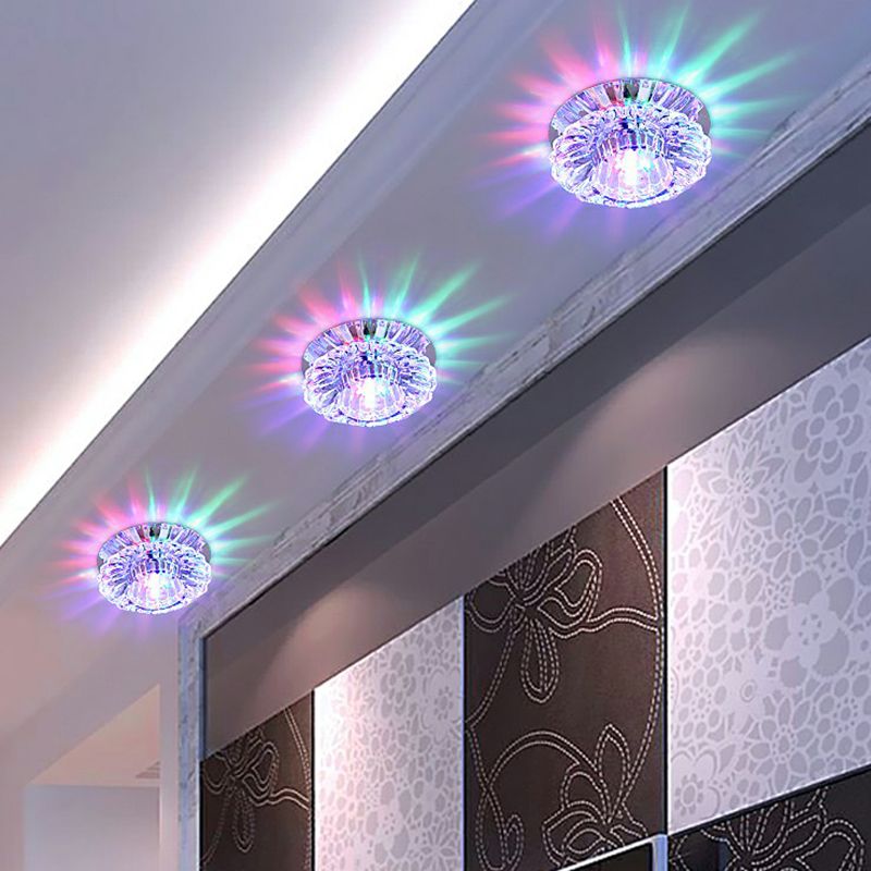Lámpara empotrada con sombra floral, lámpara de techo empotrada LED para pasillo de cristal artístico en transparente
