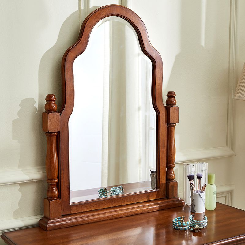 Traditional 2 Drawers Wood Mirrored Makeup Table Desk Vanity in Brown