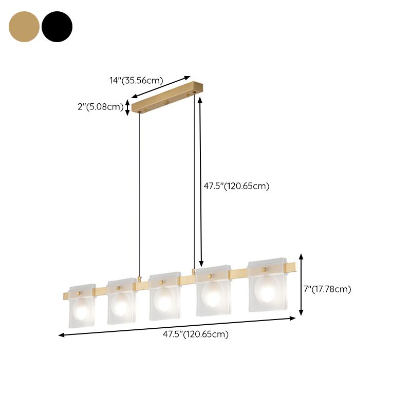 Multiple-Light Rectangular Island Pendant Modern Glass Island Lighting