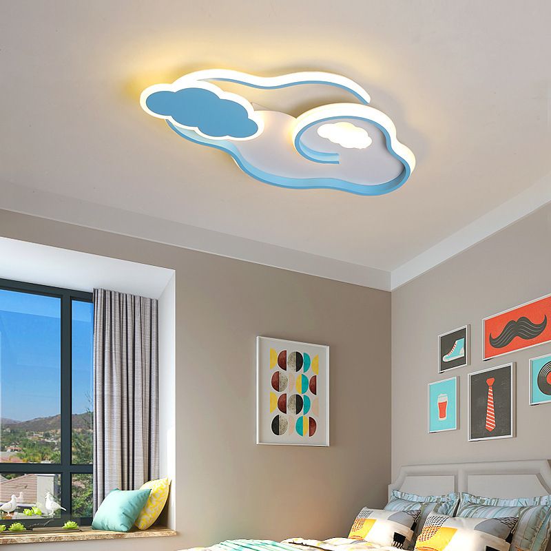 Cloud Kids Bedroom Ceiling Flush Mount Light Metal LED Contemporary Flush Mount Lamp in Blue
