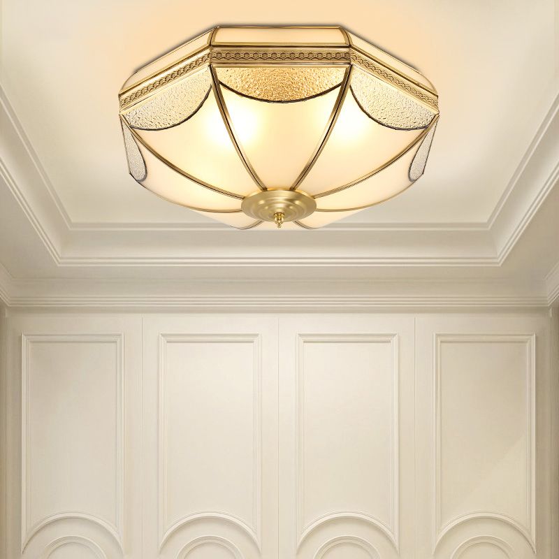 Luminaires encastrés à tambour, plafonniers en cuivre de style colonial avec abat-jour en verre