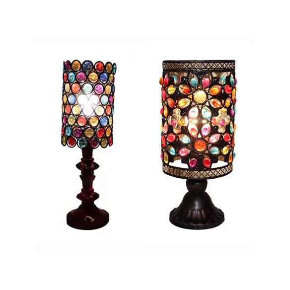 4"/5"/6" Wide Bohemian Cylinder Table Lighting with Colorful Bead 1 Lighting Standing Light in Black