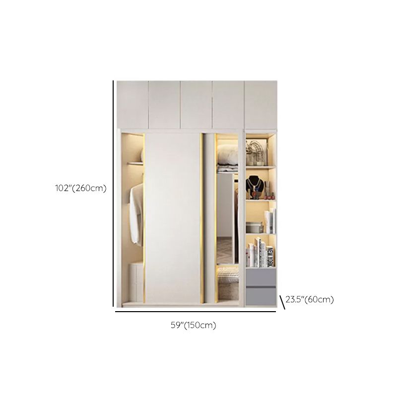 Engineered Wood Wardrobe Cabinet Modern Style Wardrobe Closet with Mirror