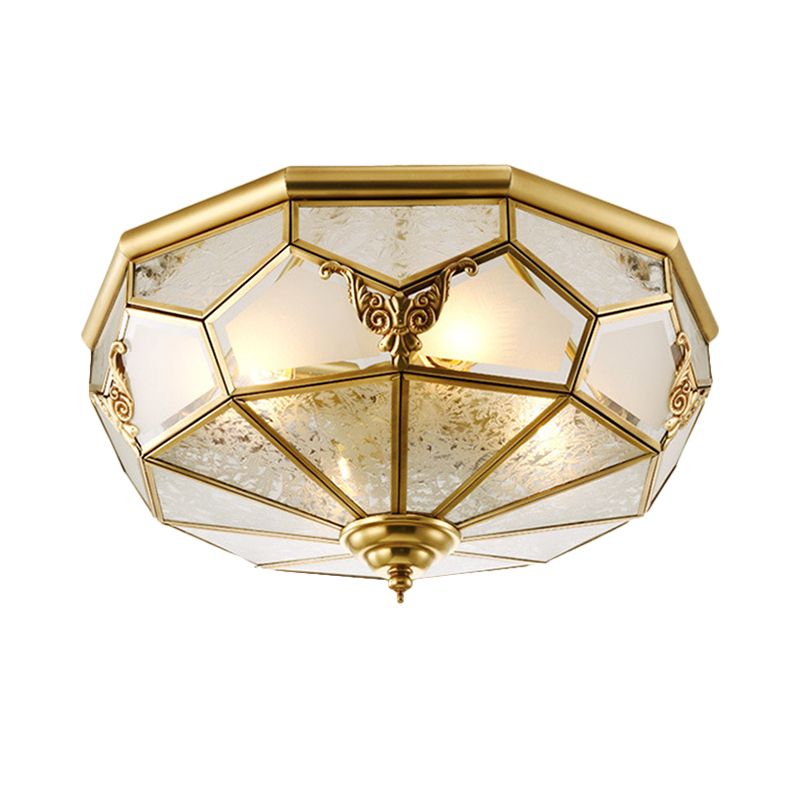 Cream Glass Brass Flush Light Fixture Domed 3/4 Bulbs Farmhouse Ceiling Mounted Lighting, 14"/18" Wide