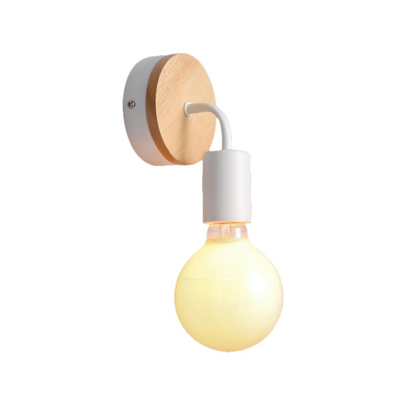 Loft Stylish Angled Wall Sconce Lighting with Round Backplate 1 Head Wood and Metal Wall Mount Light in White