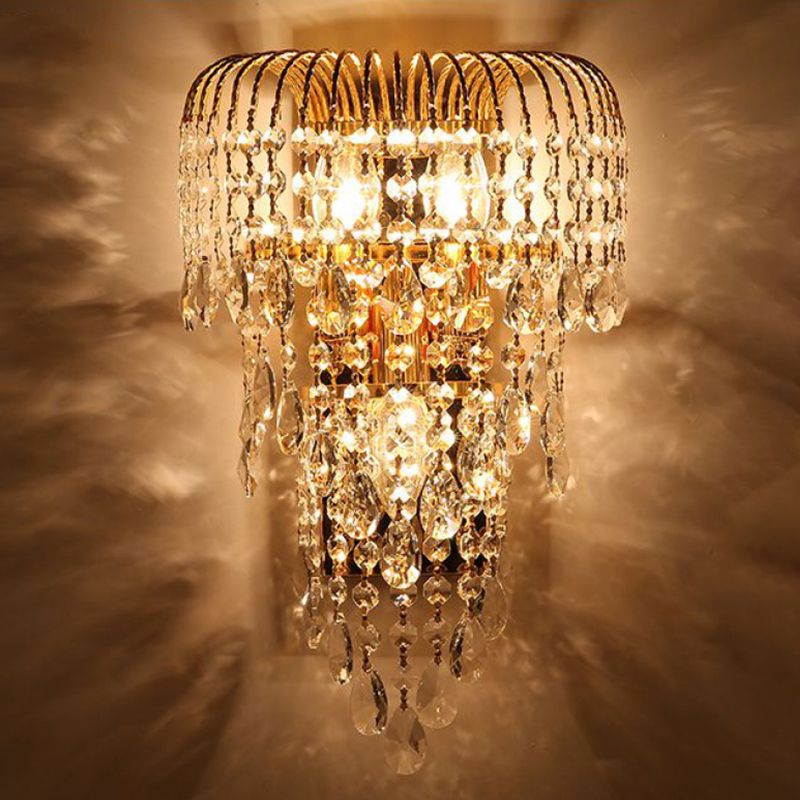 Lampe murale à goutte à goutte à cristaux en osier moderniste 3 lumières Éclairage d'applications de la chambre en or