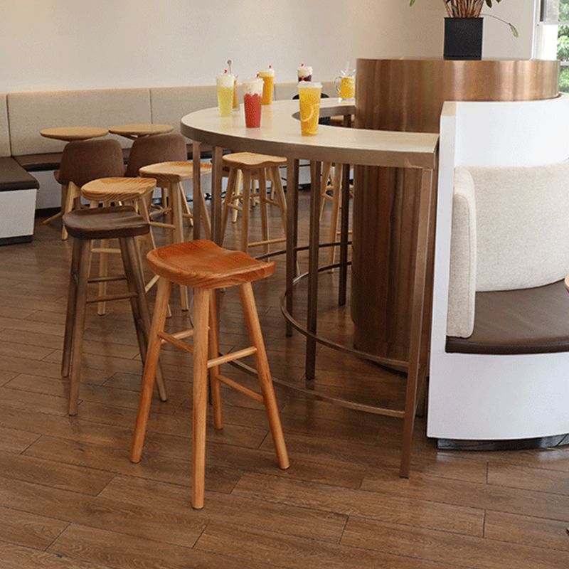 Indoor Pine Modern Bar Stool Contoured Seat Footrest Counter Stool with Wood Legs