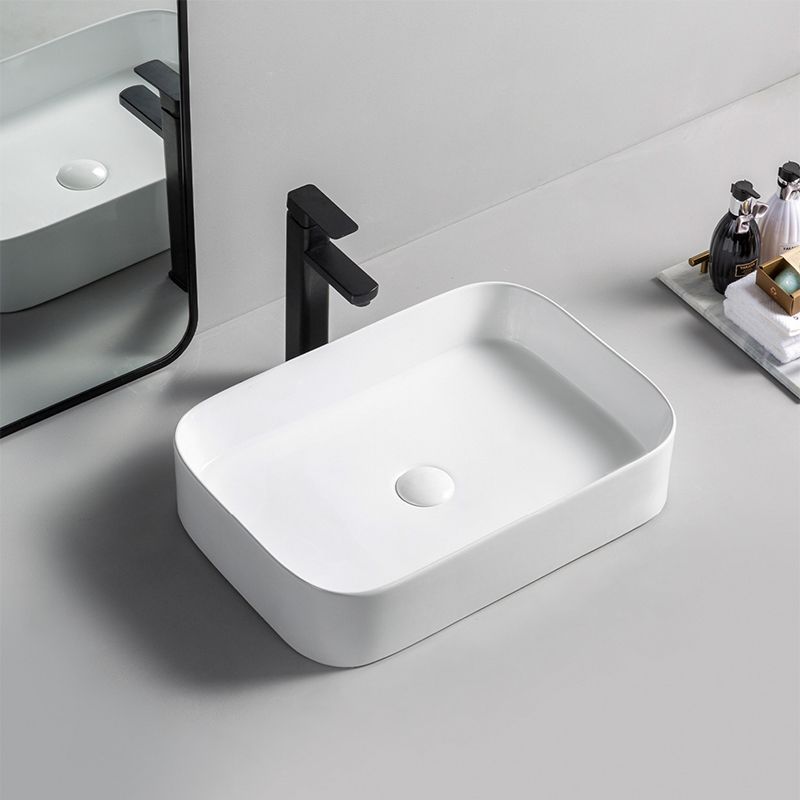Modern Bathroom Sink Rectangular Porcelain with Pop-Up Drain Vessel Lavatory Sink