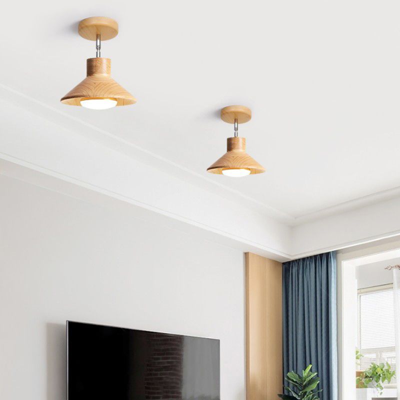 Cone Shape Wood Flush Light Modern Style 1 Light Flush Mount Ceiling Lights in Brown