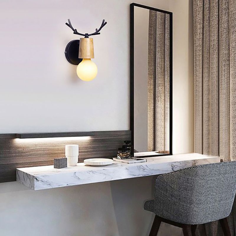 Lámpara de luz de drogadictos de estilo simple 1 cabeza lámpara de pared de madera para sala de estar de dormitorio