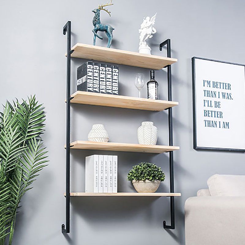 Industrial Wall Unit Bookshelf Metal Frame Solid Wood Shelf Bookshelf