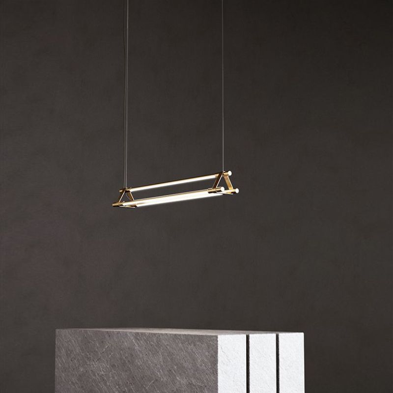 LED Linear Kitchen Island Lighting in Gold Contemporary Solid Brass Ceiling Pendant