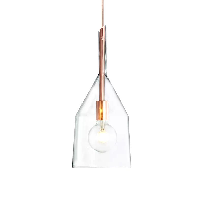 1 Head Kitchen Drop Pendant Simple Rose Gold Suspension Lamp with Bell Clear Glass Shade, 6"/7.5" Width