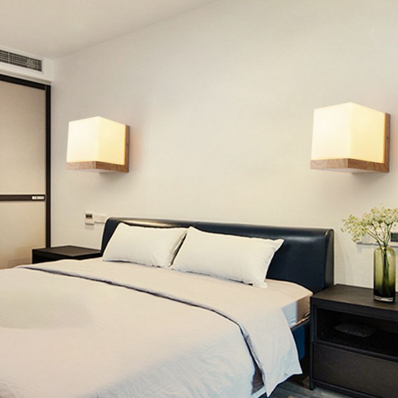 Madera de sombra geométrica luces de pared moderna simple 1 cabeza de montaje de pared de la pared en blanco