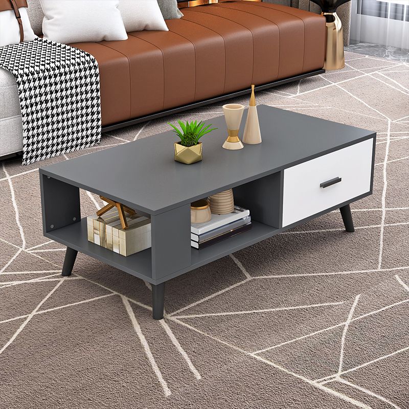 1-included 4 Legs Coffee Table Modern Wood Cocktail Table with Drawer