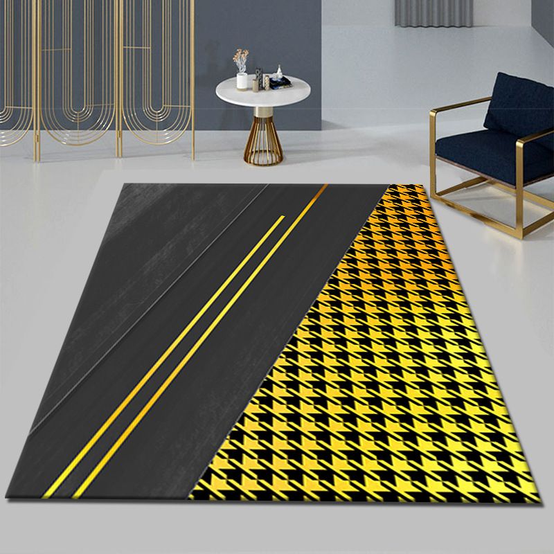 Black Modern Area Carpet Color Block Polyester Area Rug Stain Resistant Rug for Living Room