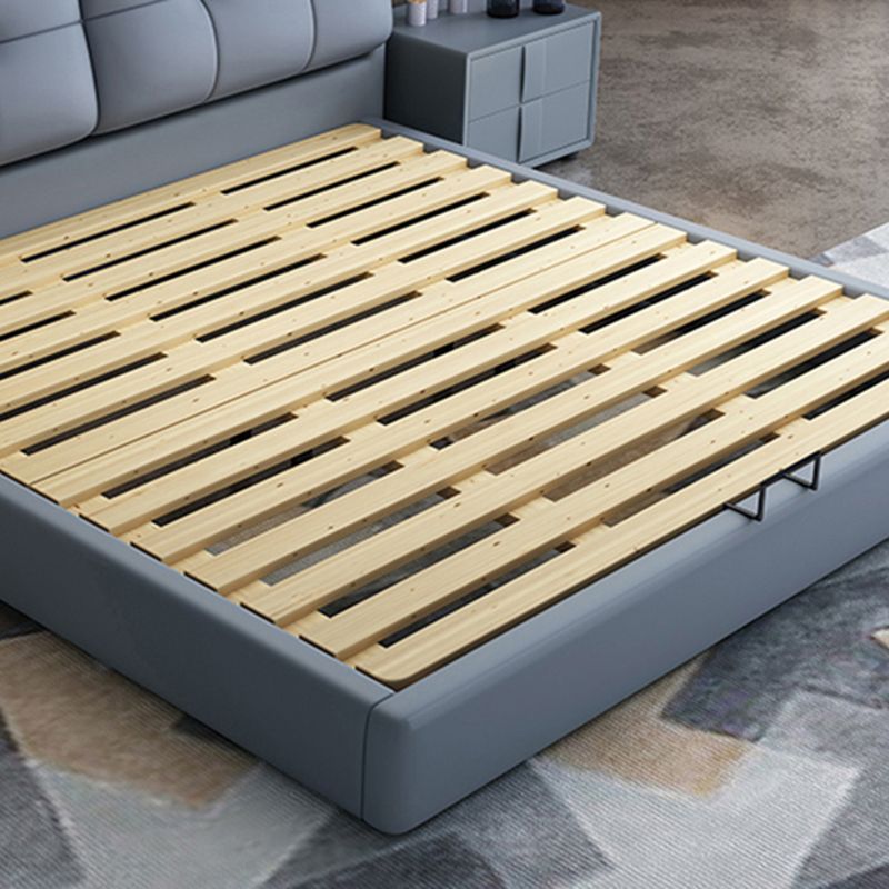 Contemporary Faux Leather Standard Bed, Blue Upholstered Headboard Bed