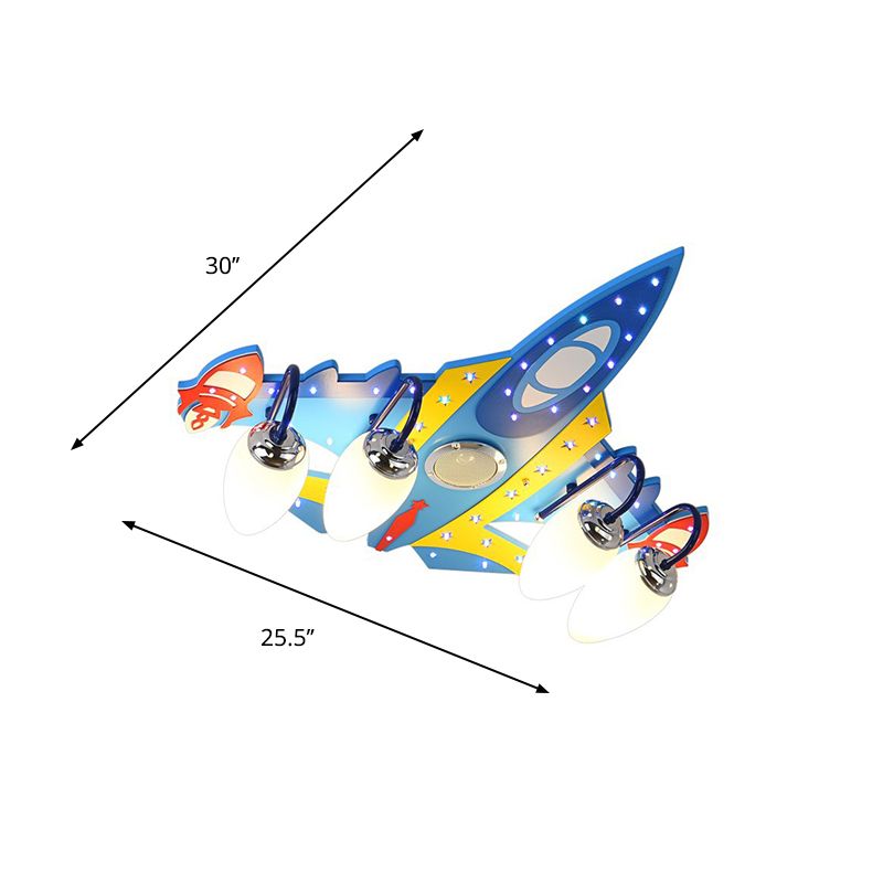 Plafonnier en forme d'avion de dessin animé, verre dépoli, 4 lumières, plafonnier pour chambre d'enfant, bleu