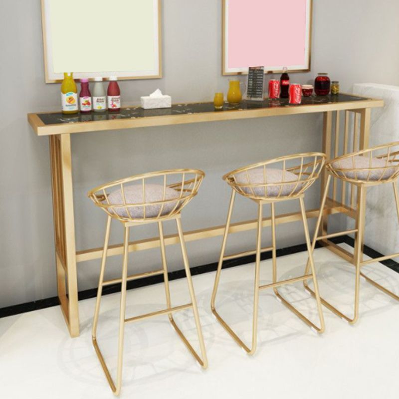 Stone Bar Dining Table Glam Rectangle Bar Table with Trestle Pedestal for Dining Room Cafe