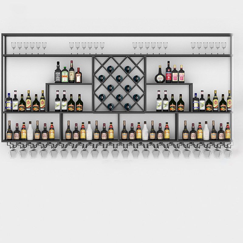 Iron Wine Shelf Modern Style Wall Mounted Wine Holder Rack in Black